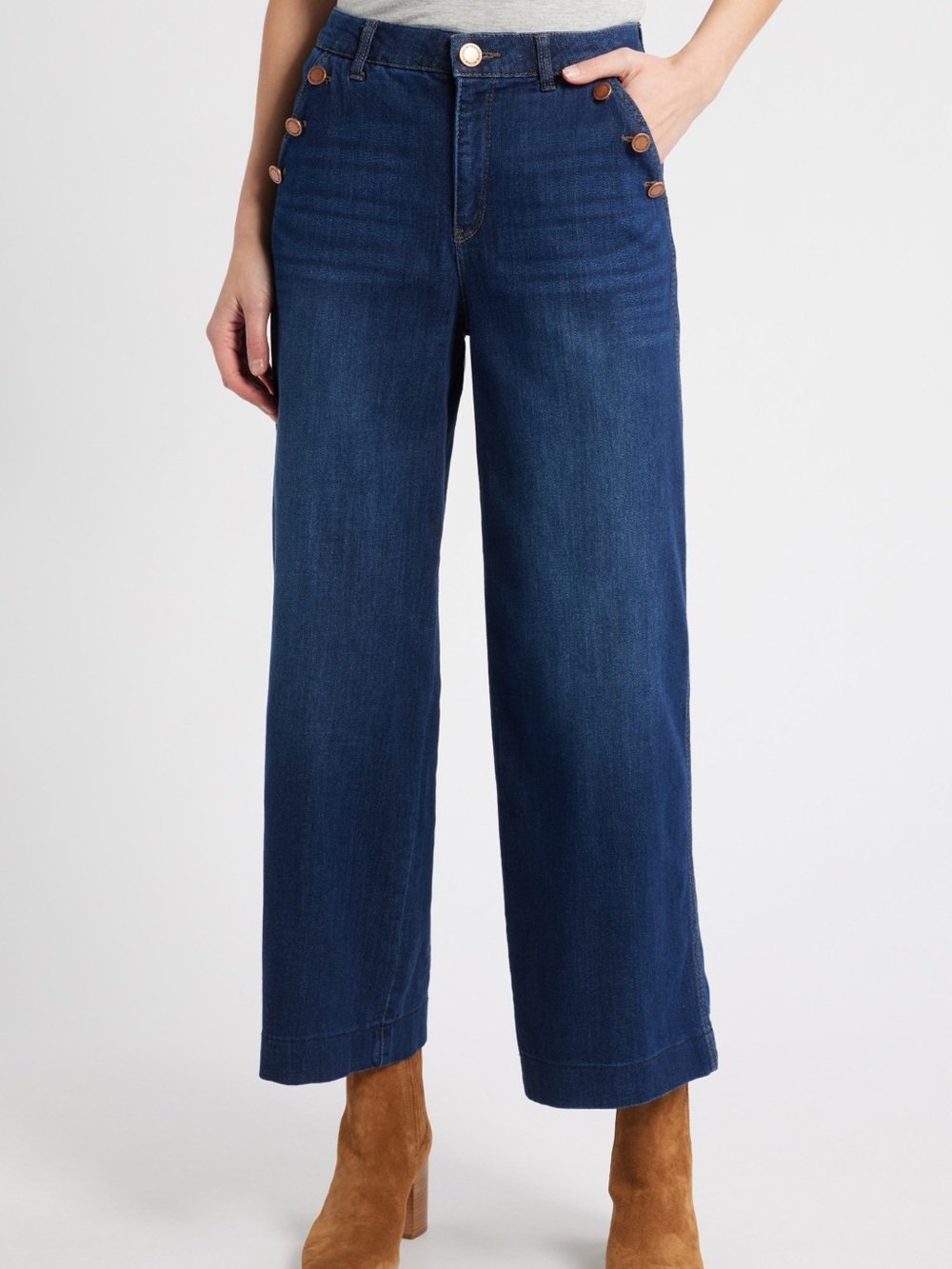 Wit & Wisdom Dark Blue Wide-Leg Cropped Jeans